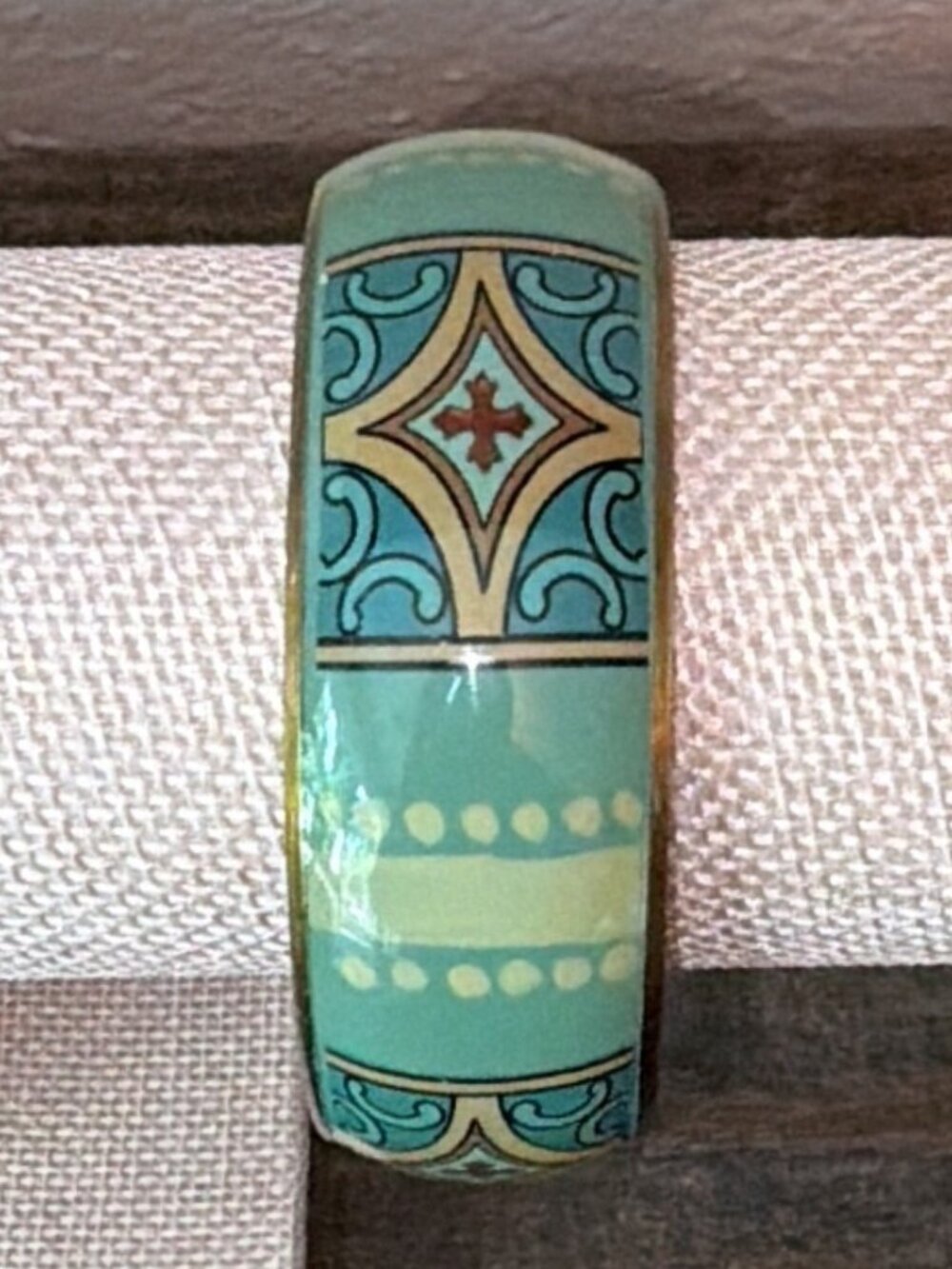 Banana Republic Teal Green Medallion Design Brass Bangle Bracelet